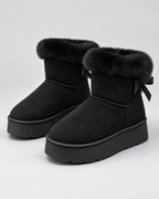 Women's Platform Snow Boots - Suede Fur Cuff