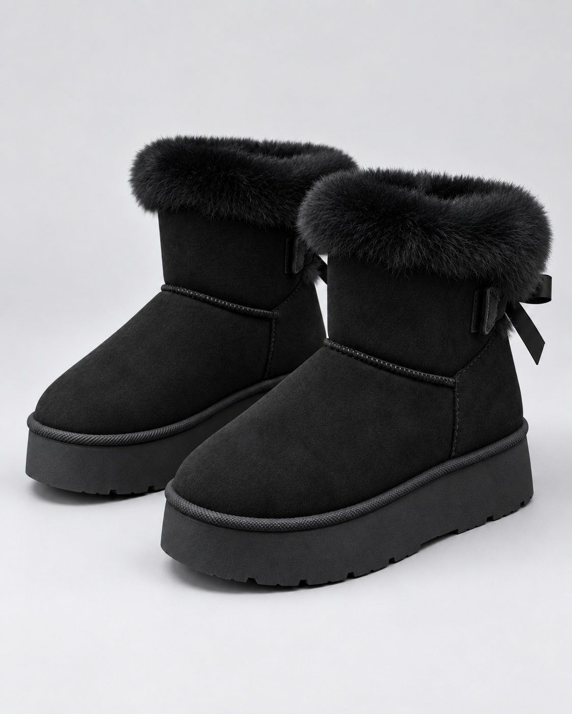 Women's Platform Snow Boots - Suede Fur Cuff