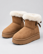 Women's Platform Snow Boots - Suede Fur Cuff