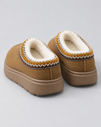 Women's Plush-Lined Suede-Look Slippers - Thick Sole Slip-On