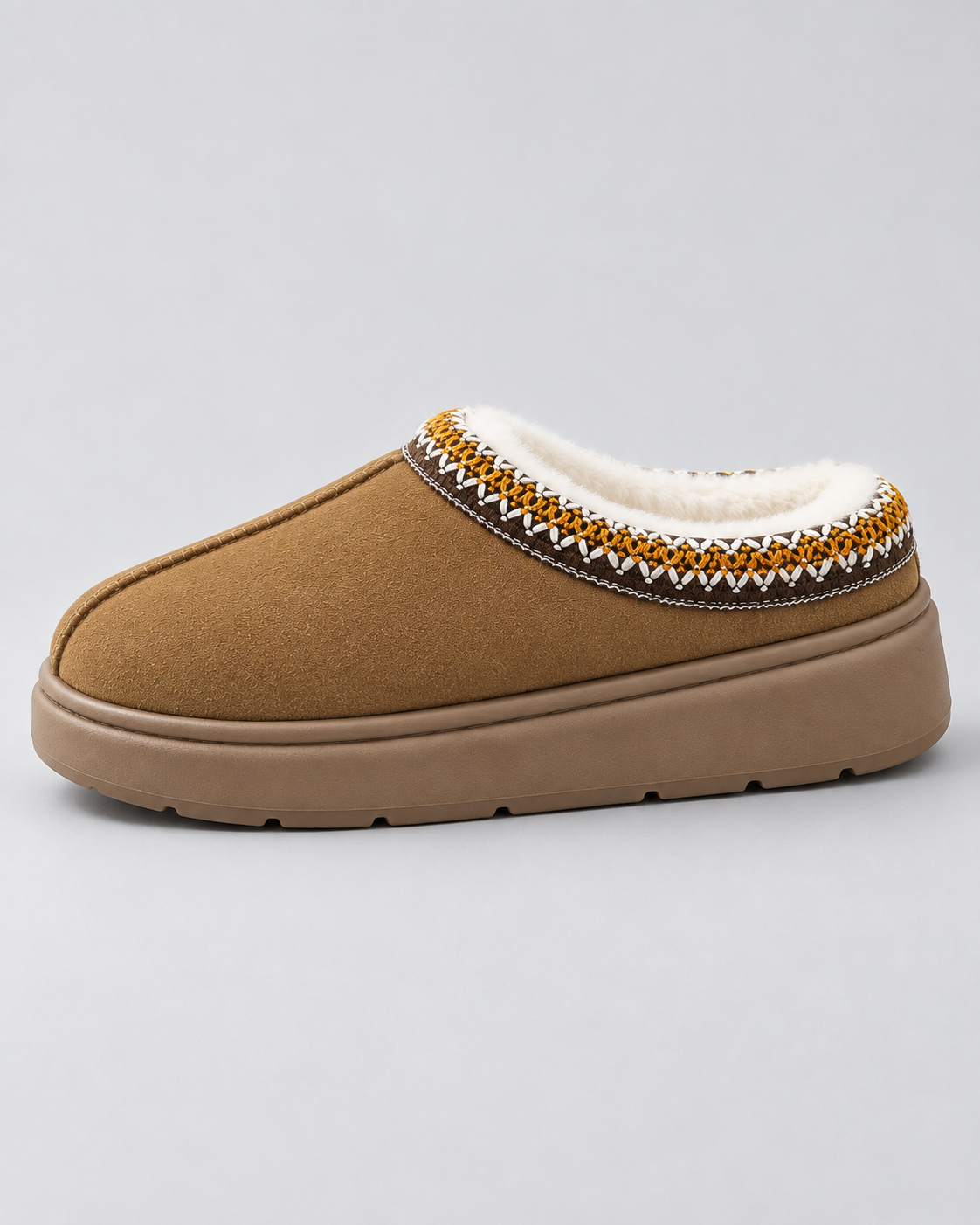 Women's Plush-Lined Suede-Look Slippers - Thick Sole Slip-On