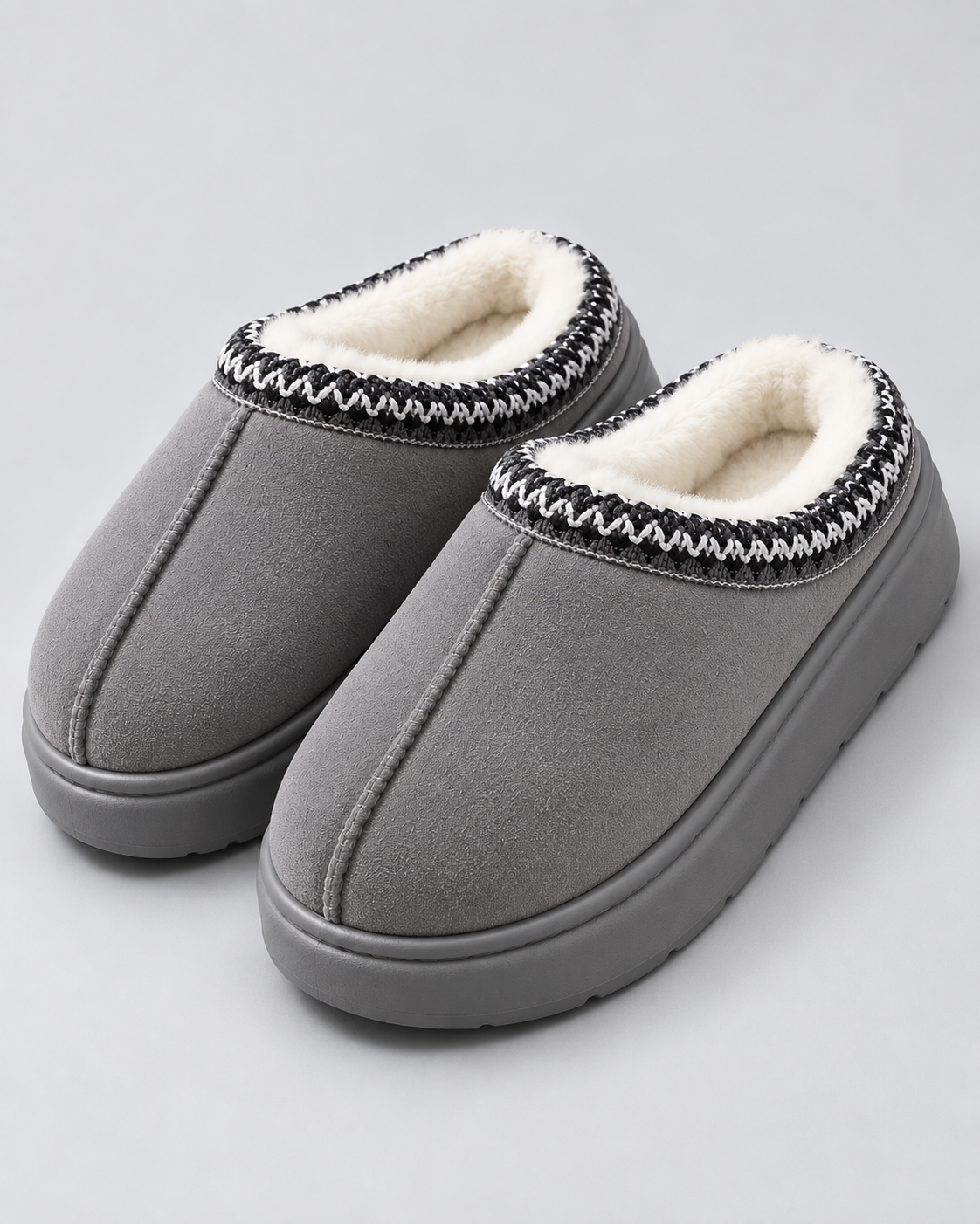 Women's Plush-Lined Suede-Look Slippers - Thick Sole Slip-On
