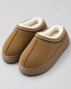 Women's Plush-Lined Suede-Look Slippers - Thick Sole Slip-On