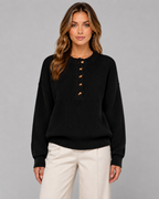 Women's Ribbed Henley Sweater with Button Placket
