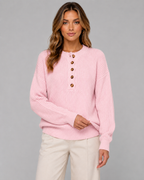 Women's Ribbed Henley Sweater with Button Placket