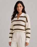 Women's V-Neck Collared Knit Sweater Relaxed Soft Fit