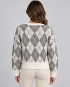 Women's Argyle Cardigan - Relaxed Crew Neck Button-Up