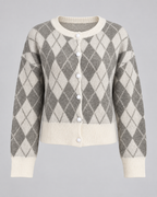 Women's Argyle Cardigan - Relaxed Crew Neck Button-Up