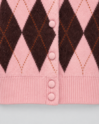 Women's Argyle Knit Cardigan - Button Front Cropped Crew Neck