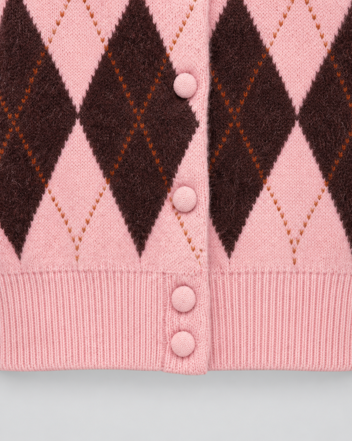Women's Argyle Knit Cardigan - Button Front Cropped Crew Neck