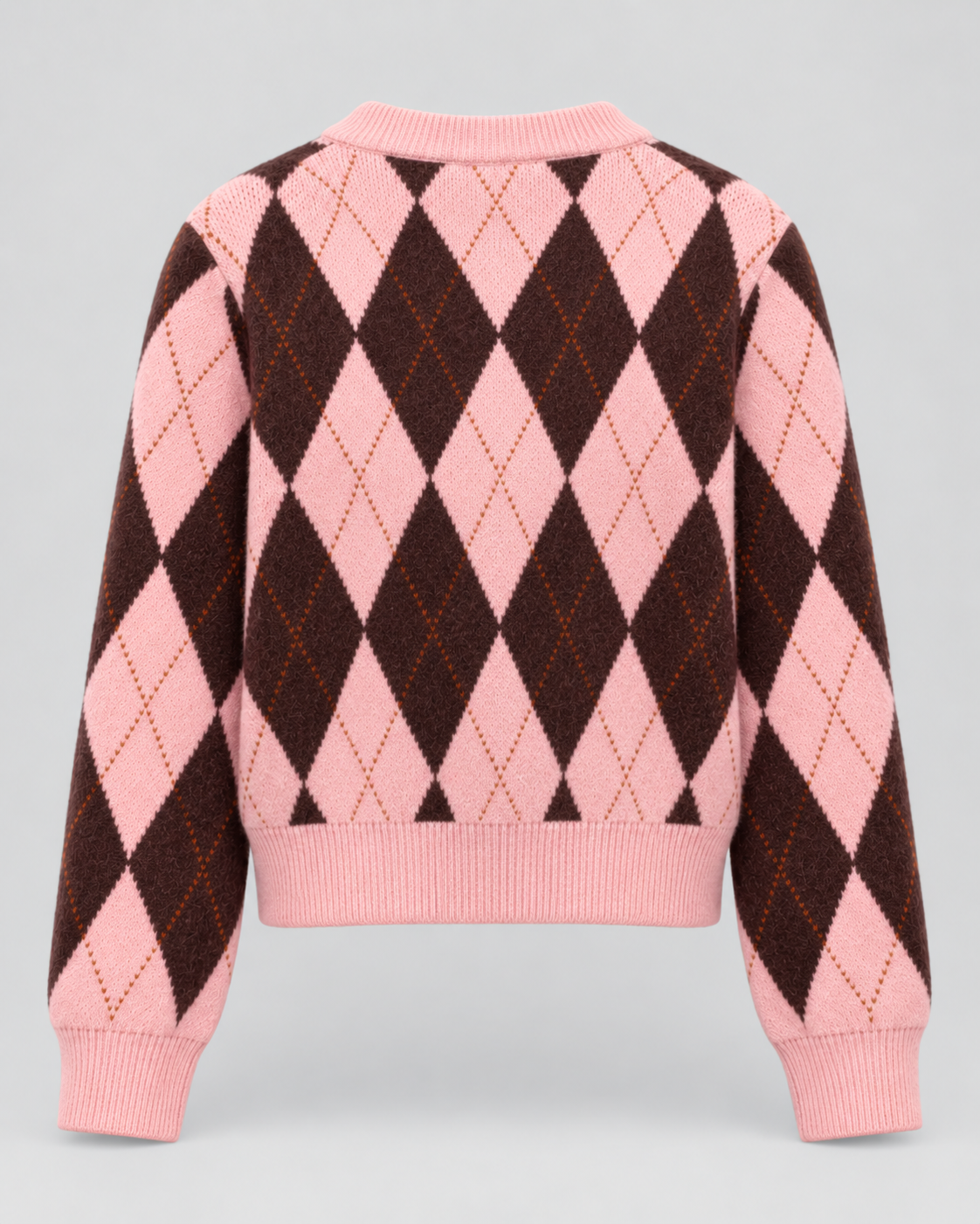 Women's Argyle Knit Cardigan - Button Front Cropped Crew Neck