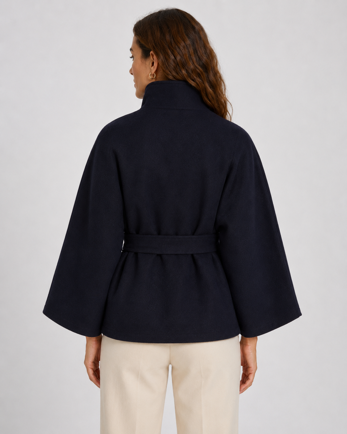 Women's Belted Funnel Neck Cape - Wide Sleeve