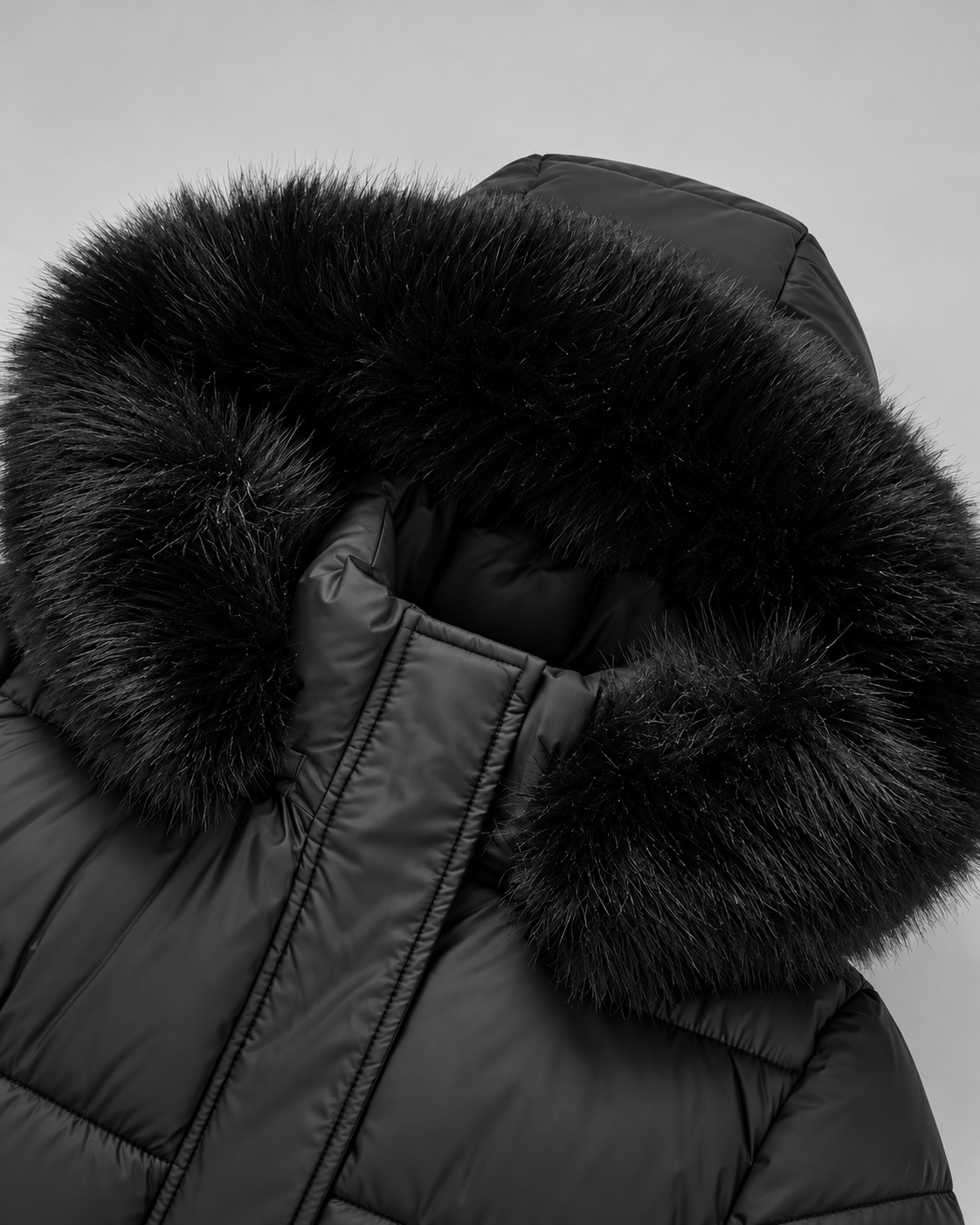Women's Belted Puffer Coat - Fur-Look Trim Hood