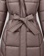 Women's Belted Puffer Coat - Fur-Look Trim Hood