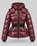 Women's Belted Puffer Jacket – Hooded High Collar Fitted Waist