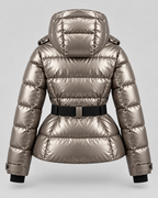 Women's Belted Puffer Jacket – Hooded High Collar Fitted Waist