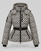 Women's Belted Puffer Jacket – Hooded High Collar Fitted Waist