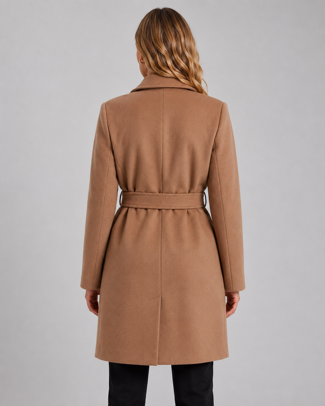 Women's Belted Wrap Coat - Notched Lapel Tie Waist