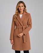 Women's Belted Wrap Coat - Notched Lapel Tie Waist