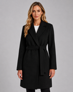 Women's Belted Wrap Coat - Notched Lapel Tie Waist