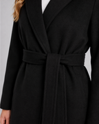Women's Belted Wrap Coat - Notched Lapel Tie Waist