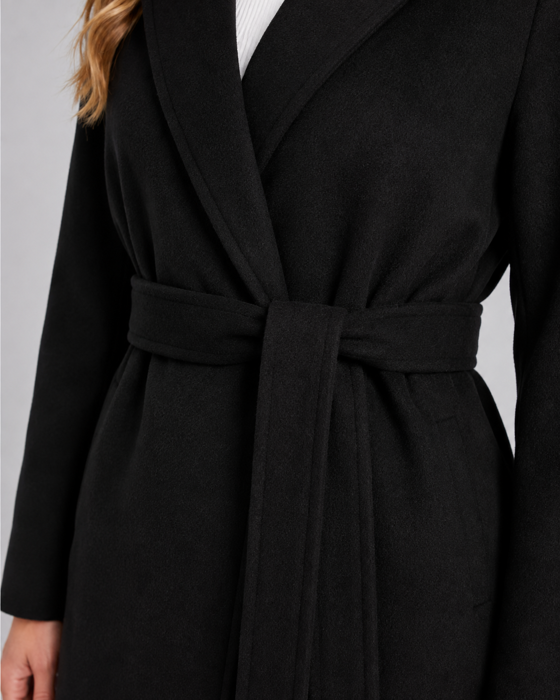 Women's Belted Wrap Coat - Notched Lapel Tie Waist