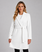 Women's Belted Wrap Coat - Notched Lapel Tie Waist