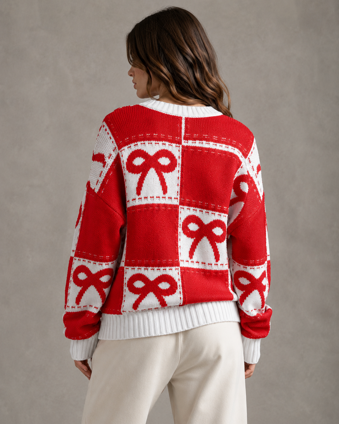 Women's Bow Knit Sweater - Checkerboard Streetwear