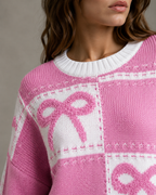 Women's Bow Knit Sweater - Checkerboard Streetwear