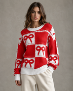 Women's Bow Knit Sweater - Checkerboard Streetwear
