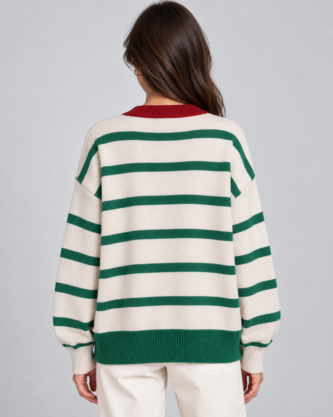 Women's Button-Front Striped Cardigan - Heart Detail