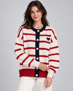 Women's Button-Front Striped Cardigan - Heart Detail