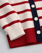 Women's Button-Front Striped Cardigan - Heart Detail