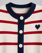 Women's Button-Front Striped Cardigan - Heart Detail