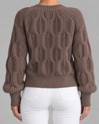 Women's Cable Knit Bow Cardigan - Balloon Sleeve