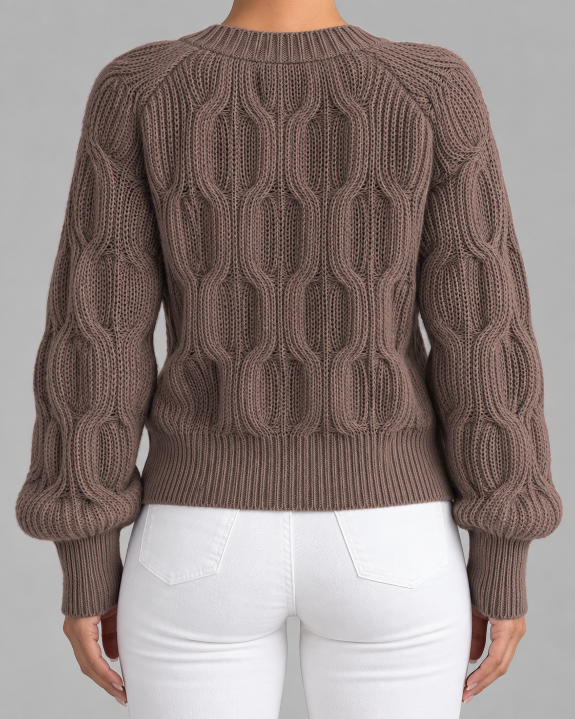 Women's Cable Knit Bow Cardigan - Balloon Sleeve