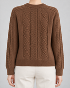 Women's Cable Knit Cardigan - Button-Front Crew Neck