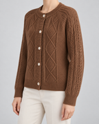 Women's Cable Knit Cardigan - Button-Front Crew Neck