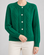 Women's Cable Knit Cardigan - Button-Front Crew Neck
