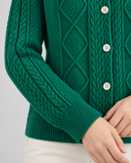 Women's Cable Knit Cardigan - Button-Front Crew Neck