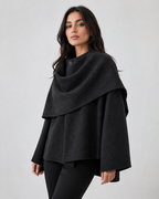 Women's Cape Collar Scarf Coat - Draped Boxy Fit
