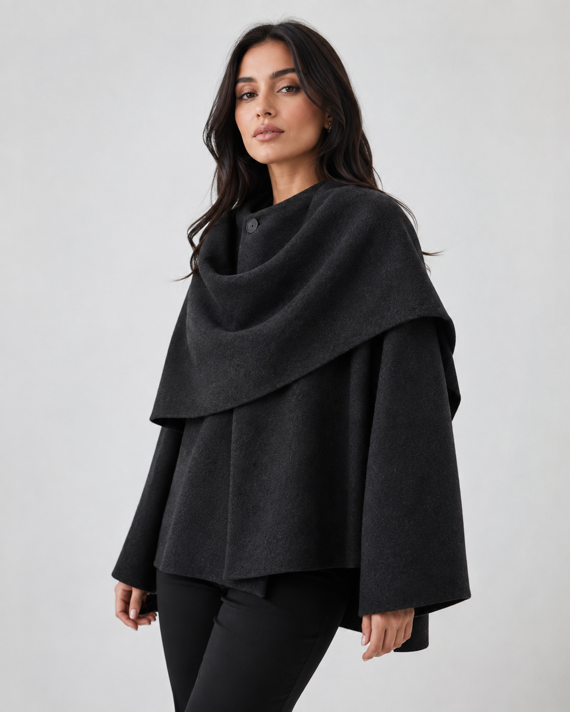 Women's Cape Collar Scarf Coat - Draped Boxy Fit