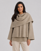 Women's Cape Collar Scarf Coat - Draped Boxy Fit