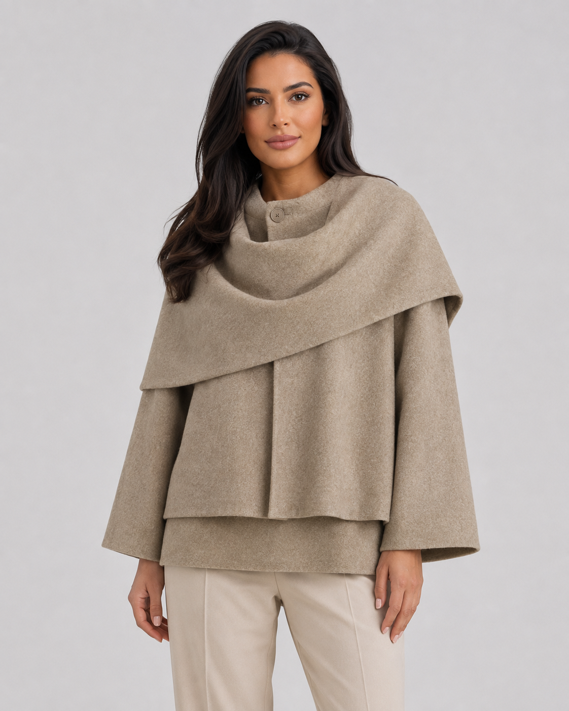 Women's Cape Collar Scarf Coat - Draped Boxy Fit