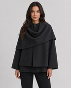 Women's Cape Collar Scarf Coat - Draped Boxy Fit