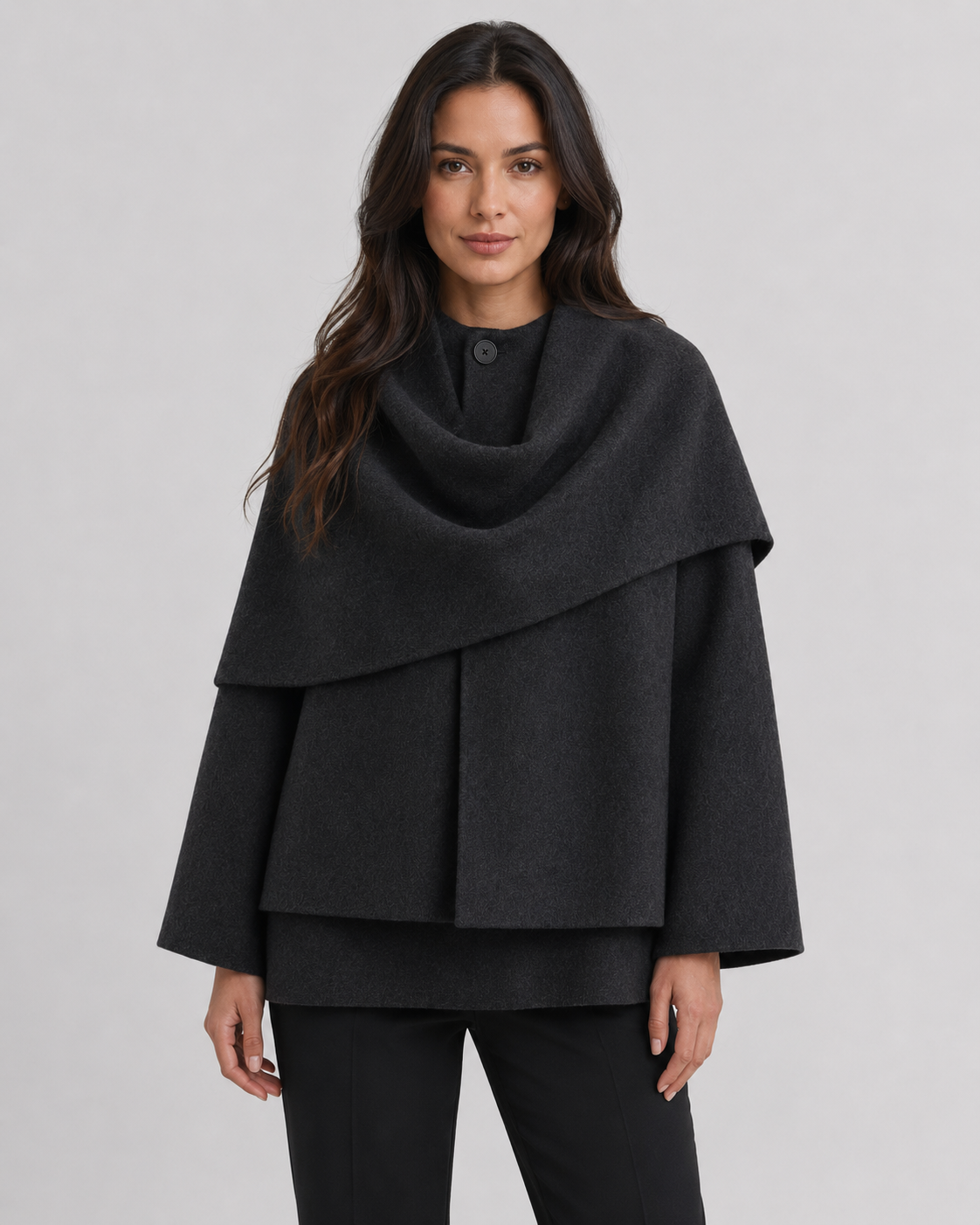 Women's Cape Collar Scarf Coat - Draped Boxy Fit