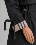 Women's Check-Lined Hooded Trench Coat - Adjustable Waist