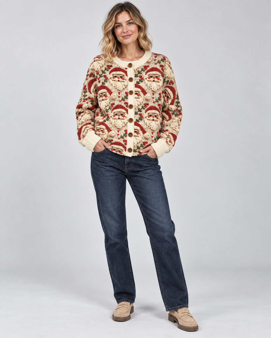 Women's Christmas Cardigan - Santa Button Front Knit
