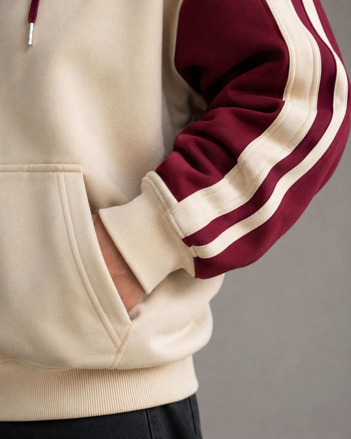 Women's Color Block Zip Up Hoodie - Striped Sleeve Oversized Fit