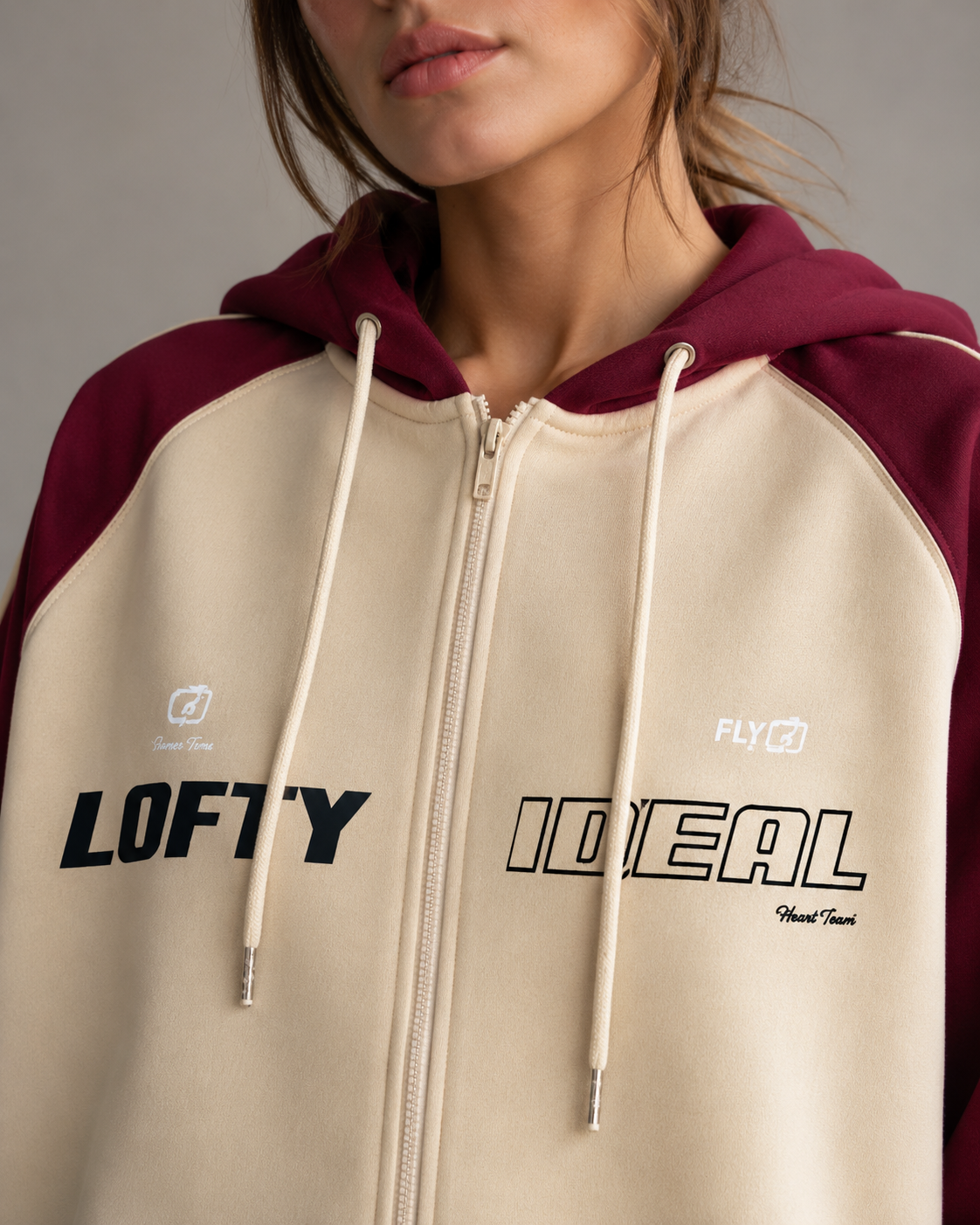 Women's Color Block Zip Up Hoodie - Striped Sleeve Oversized Fit